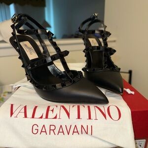 Valentino Black Rockstud Slingback Heels